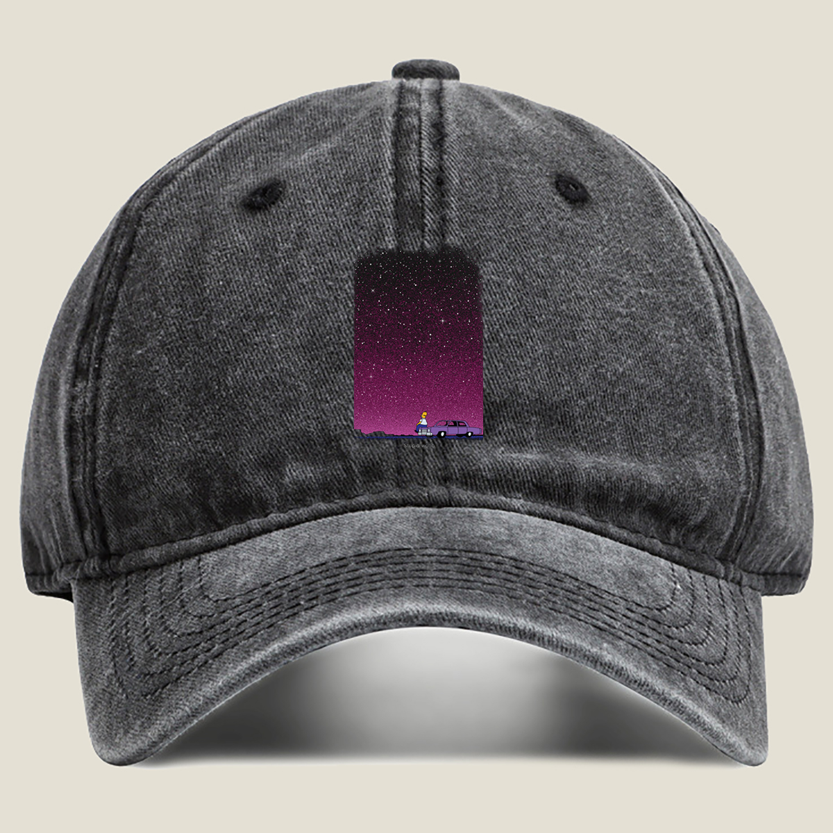 Homer Simpson Stares at the Stars in a Purple Sky - Washed Denim - Baseball Cap