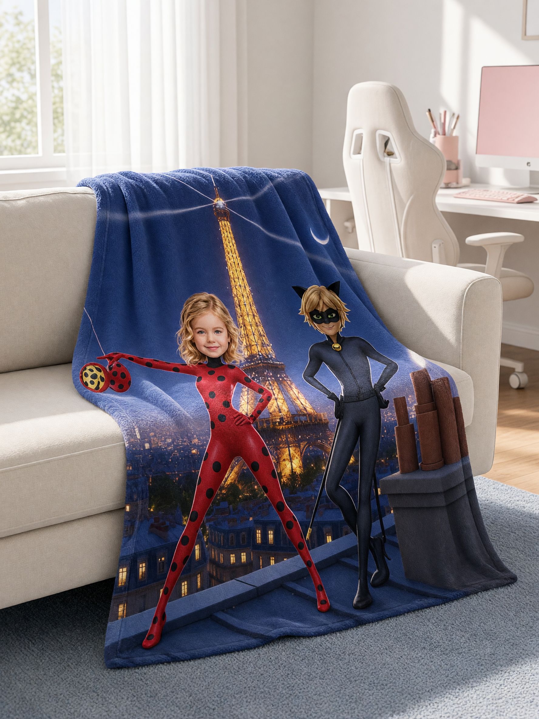 Custom Photo Superhero Fleece Blanket, Personalized Paris Avatar Soft Throw for Couch Bed, Ideal Cozy Keepsake Gift
