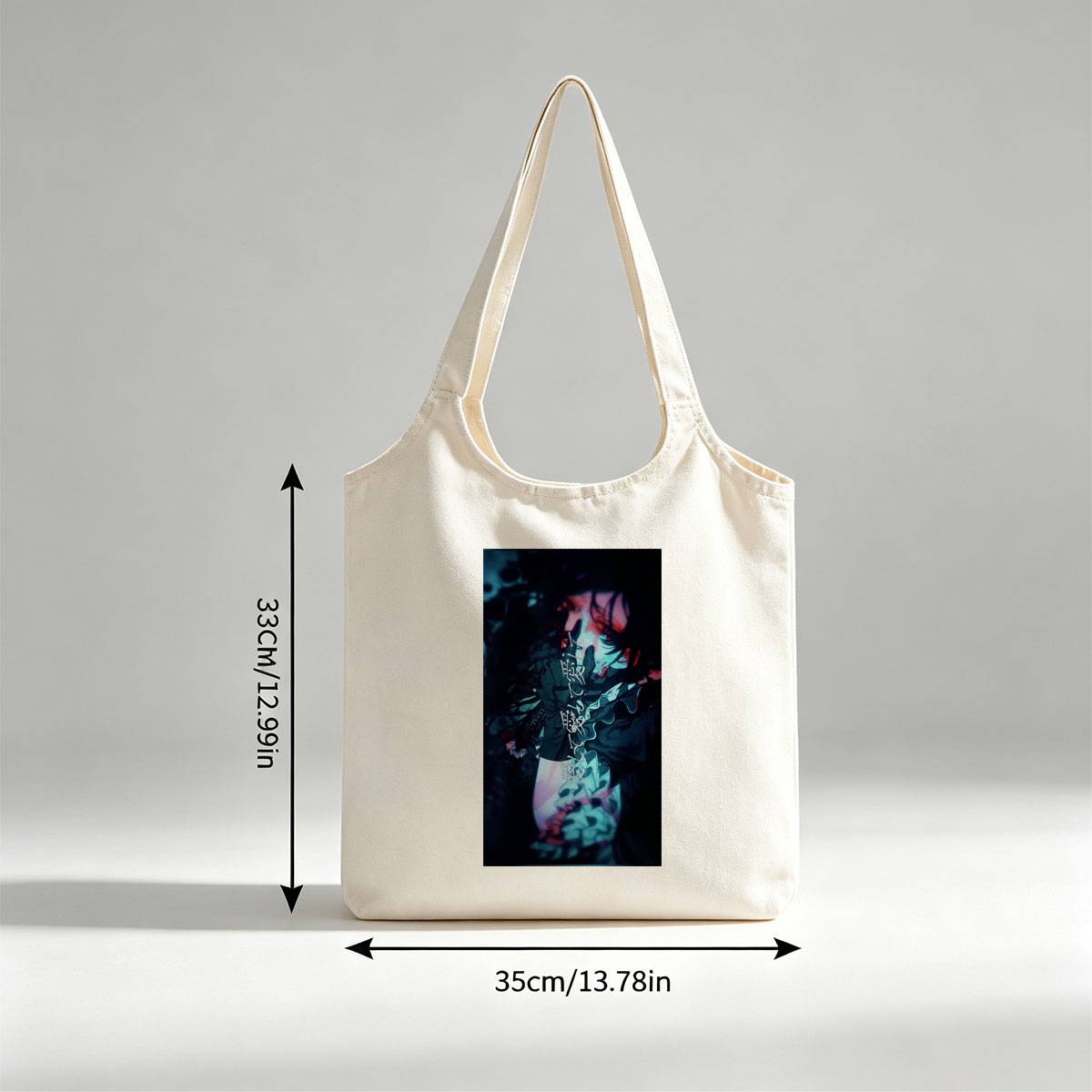 Mitsuru Kirijo in Dark Fantasy Scene with Glowing Text and Dramatic Lighting - Canvas shoulder bags/