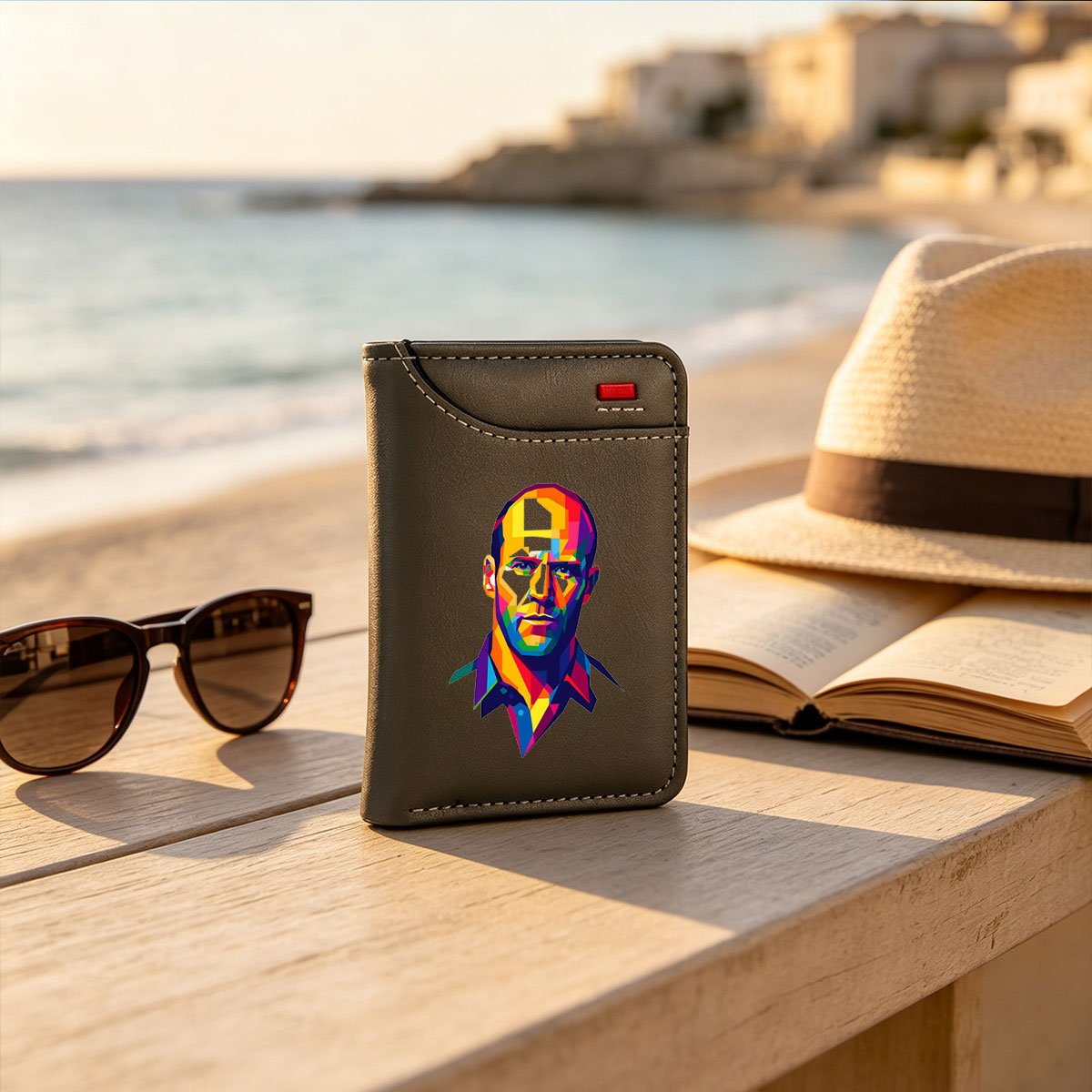 Colorful Geometric Portrait of a Man - Vertical Style Wallet