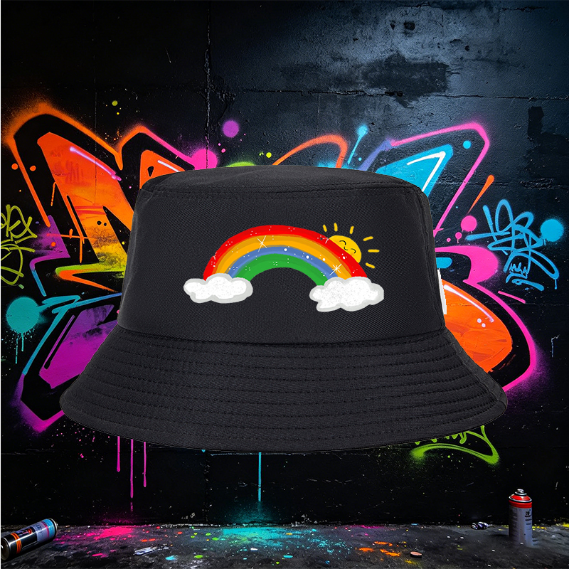 Unisex Rainbow Sun Print Bucket Hat for Outdoor Activities, Classic Stylish Design Perfect for Men and Women, Ideal for Beach, Hiking, Daily Wear, Casual Fashion Accessory