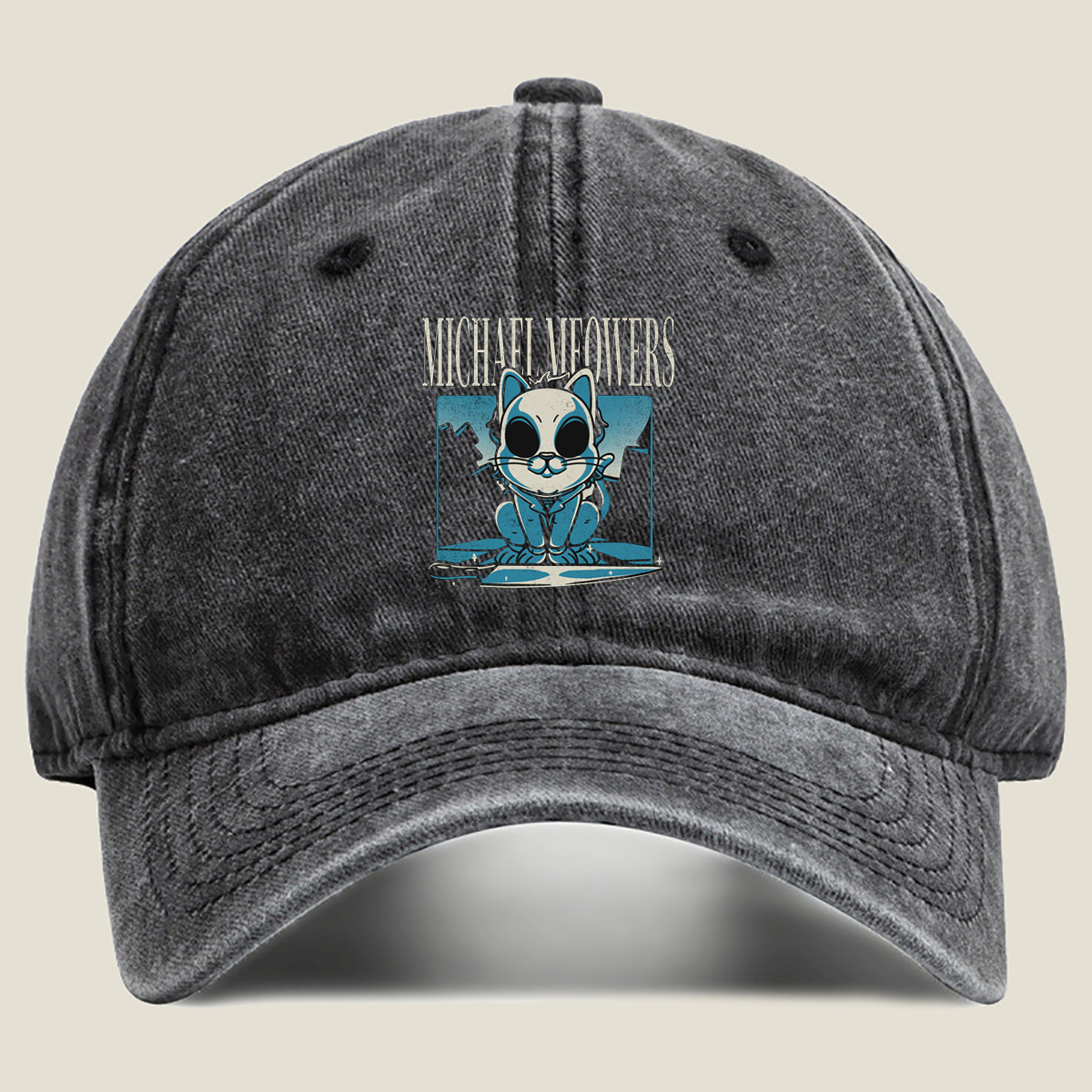 Michael Meowers Cat Character Design - Washed Denim - Baseball Cap