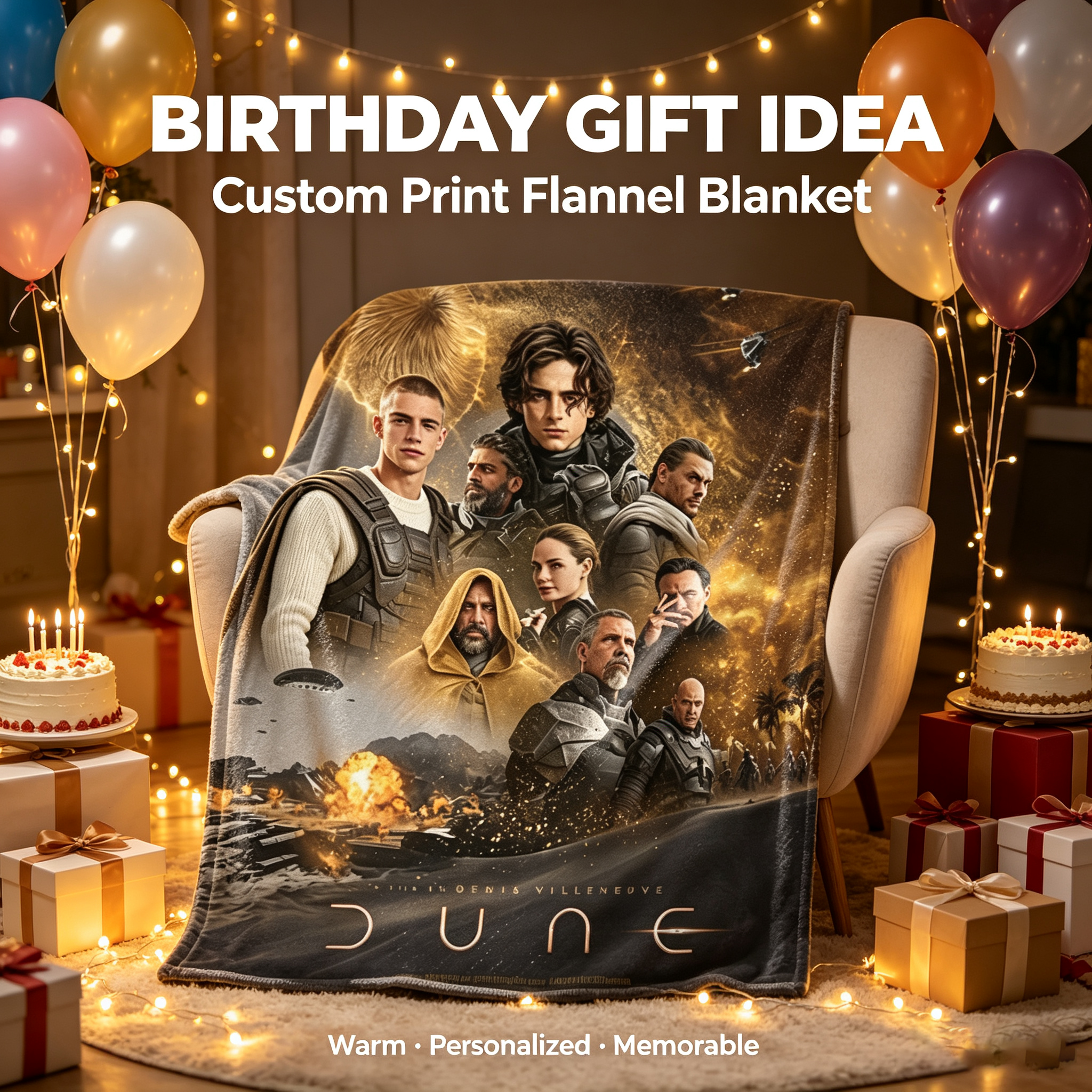 Custom Face Blanket Dune Movie Character Flannel Blanket Perfect for Fans of Sci-Fi Films Cozy Home Decor Gift or Giveaway