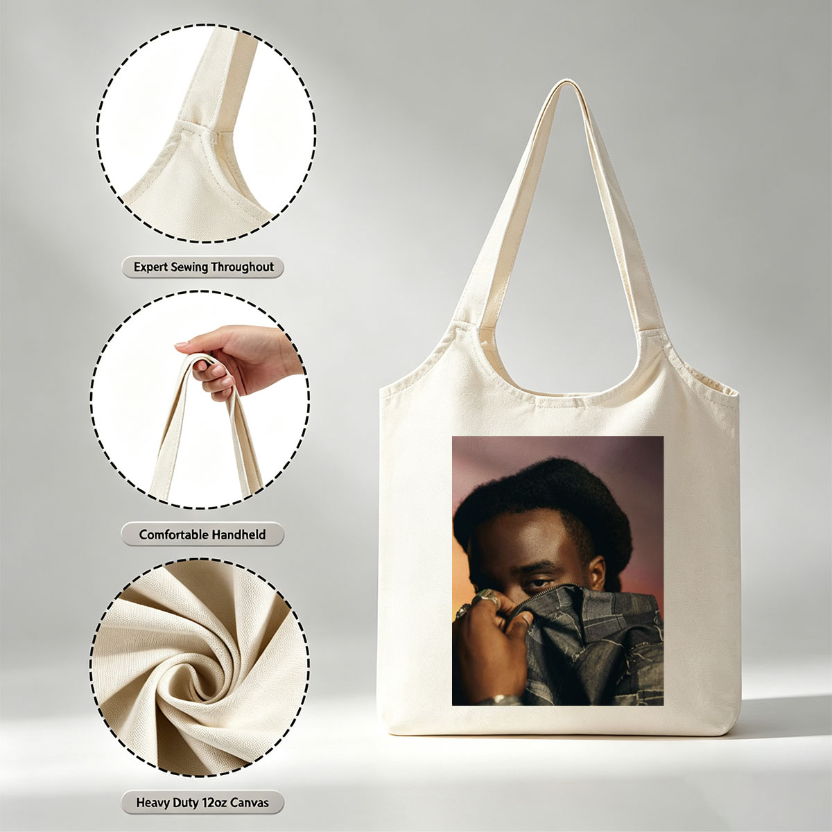 Kendrick Lamar in a Bold Pose Holding Denim Jacket to Face - Canvas shoulder bags/