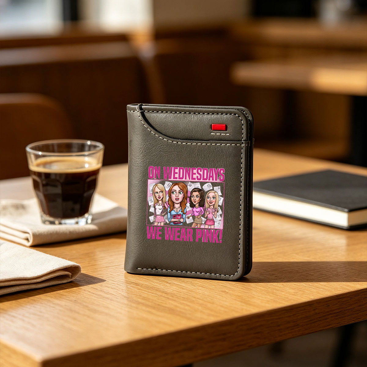 On Wednesdays We Wear Pink: Mean Girls Parody with Iconic Characters - Vertical Style Wallet