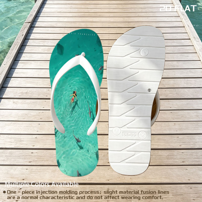 Woman swimming with sharks in clear turquoise water -  flip-flops