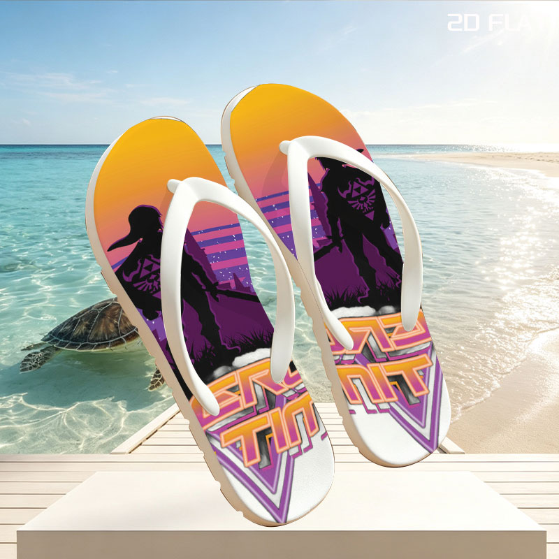 Hero of Time: Link Silhouette in Retro Sunset Scene -  flip-flops