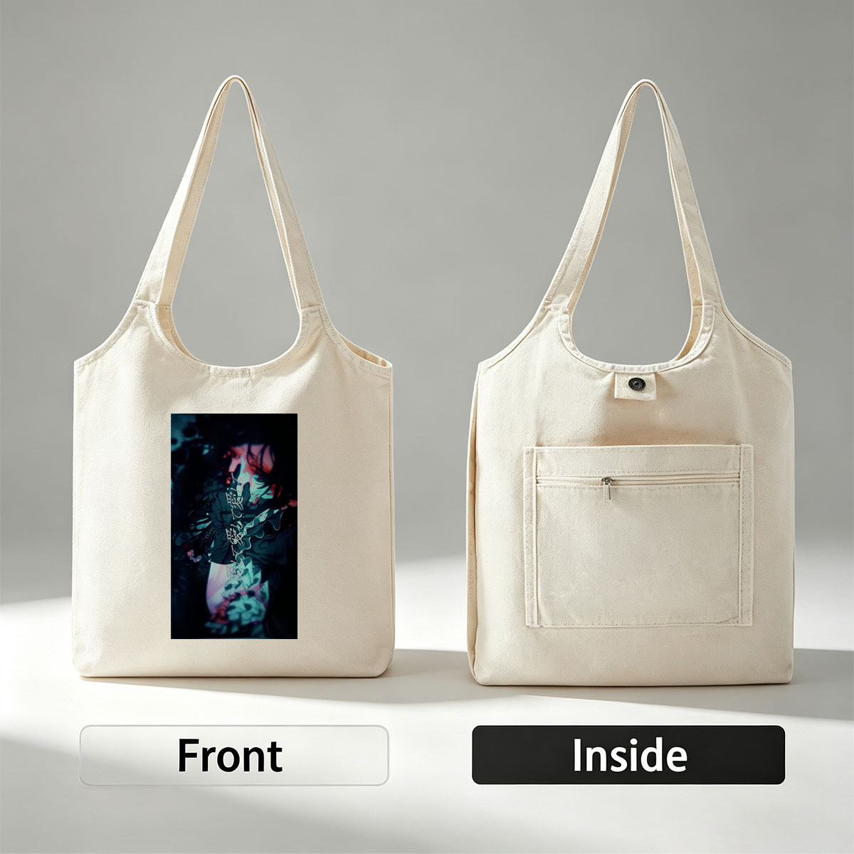 Mitsuru Kirijo in Dark Fantasy Scene with Glowing Text and Dramatic Lighting - Canvas shoulder bags/