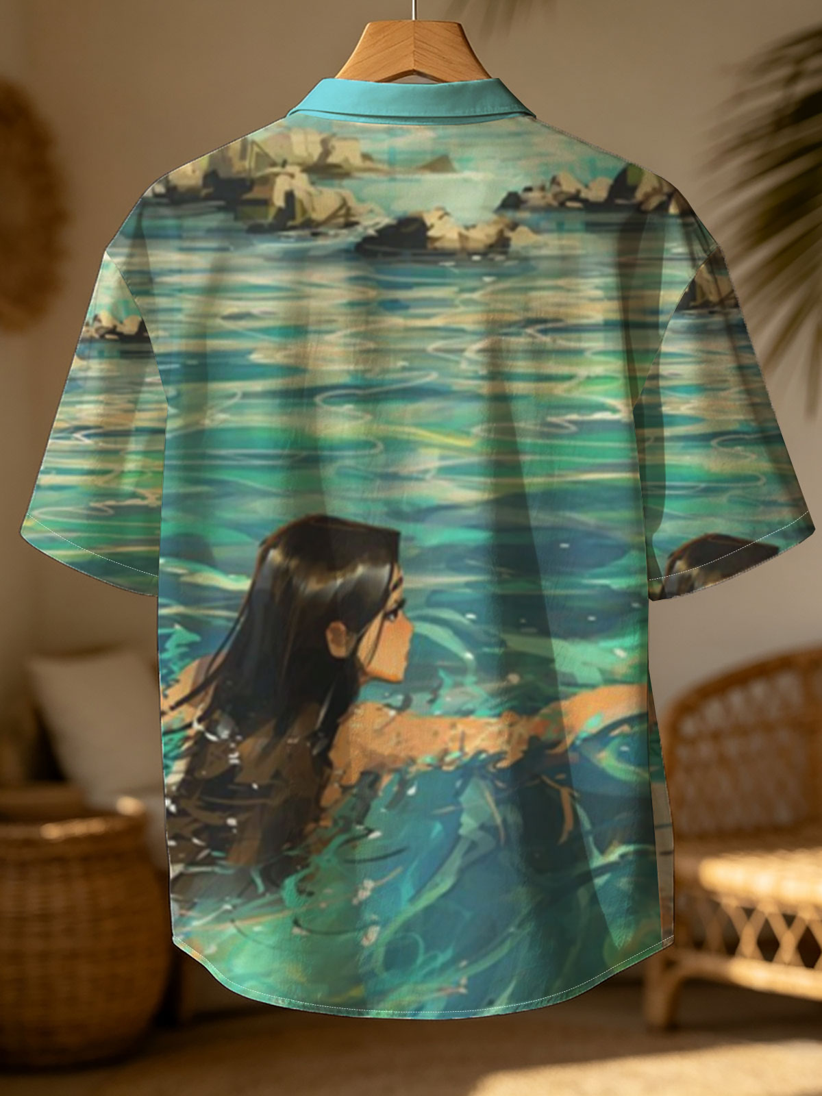 Woman swimming in clear blue water near rocky shore -  Shirt