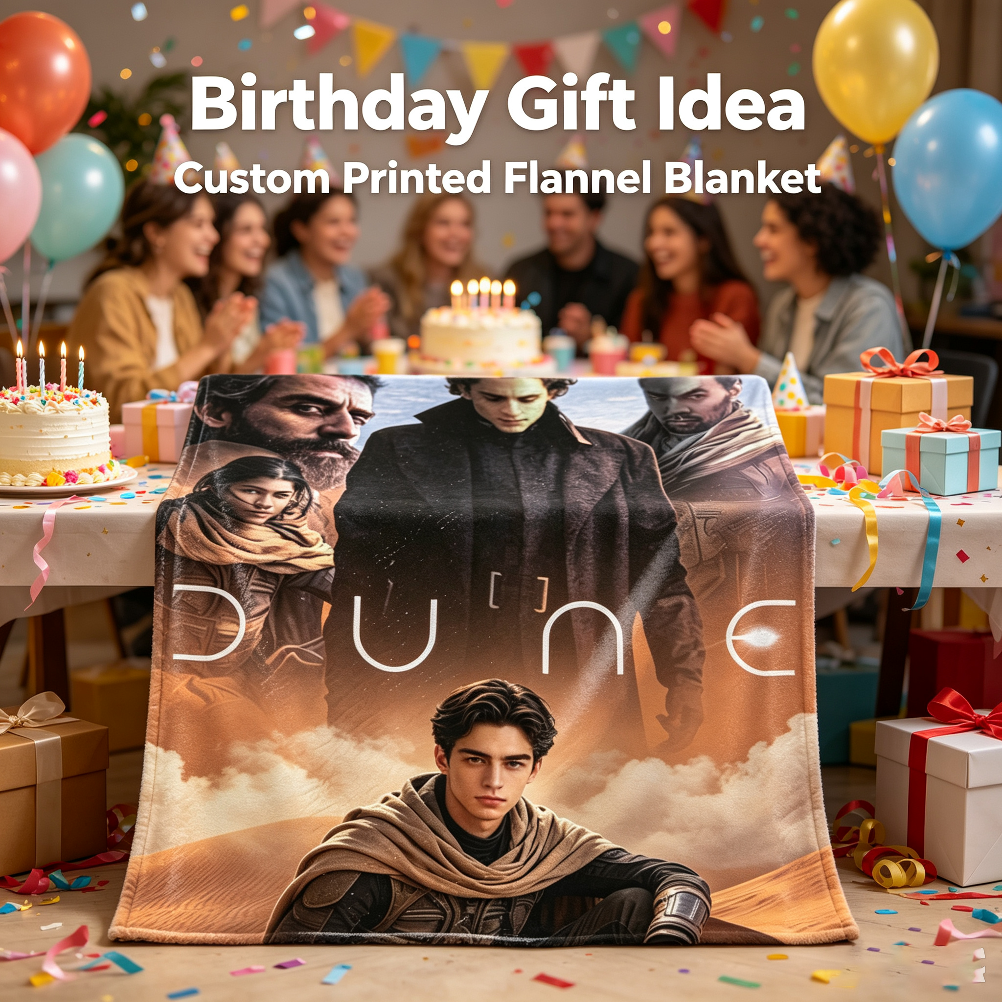 Custom Face Blanket Dune Movie Character Flannel Blanket for Desert Themed Bedroom Decor or Fan Gift Idea
