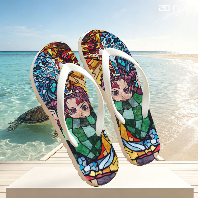 Demon Slayer Tanjiro Kamado Stained Glass Art -  flip-flops