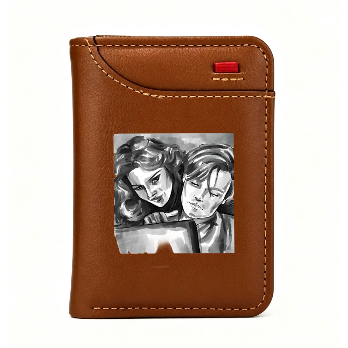 Two Characters Sharing a Moment in Black and White Art - Vertical Style Wallet