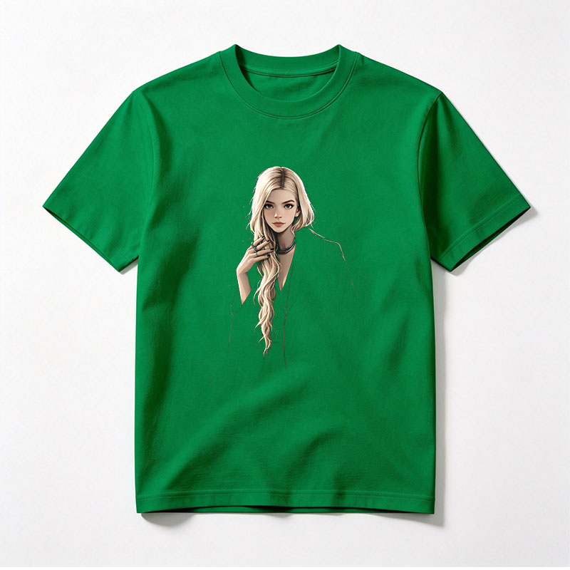 Blonde Woman in Black Coat with Elegant Pose - Tee