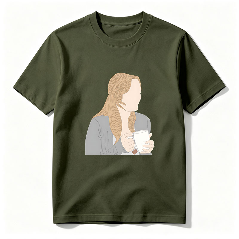 Woman with Long Blonde Hair Holding a Tea Cup - Tee