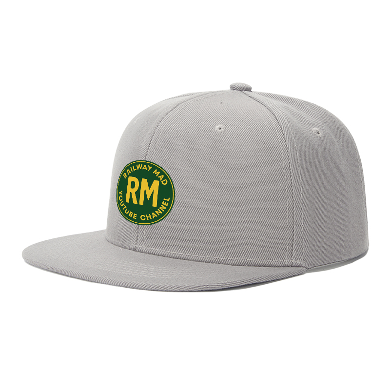 Flat Brim Baseball Cap Railway Mad RM Logo Print Streetwear Underground Skate Style for Basketball Court Street Skate Park Skaters Rappers Urban Players