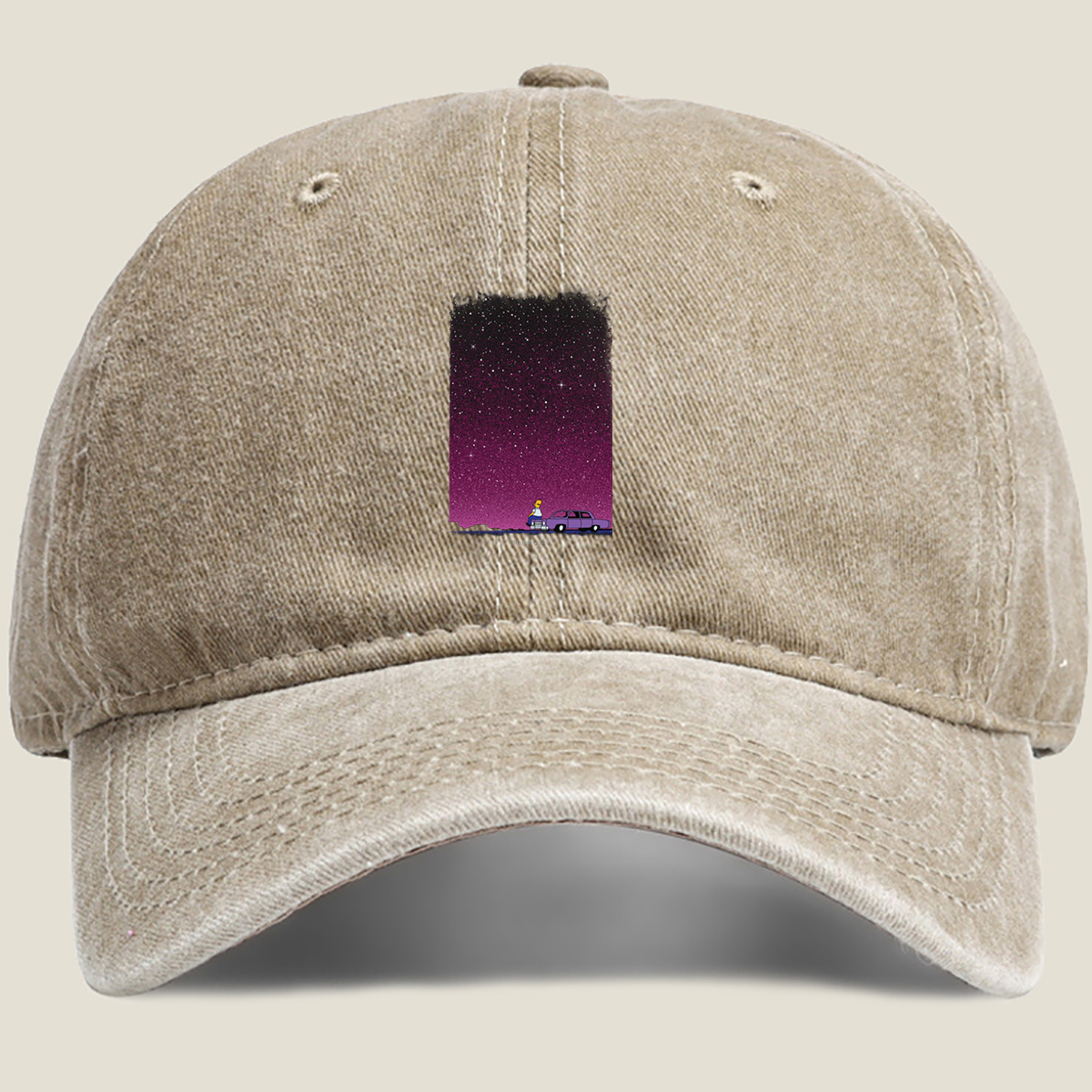 Homer Simpson Stares at the Stars in a Purple Sky - Washed Denim - Baseball Cap