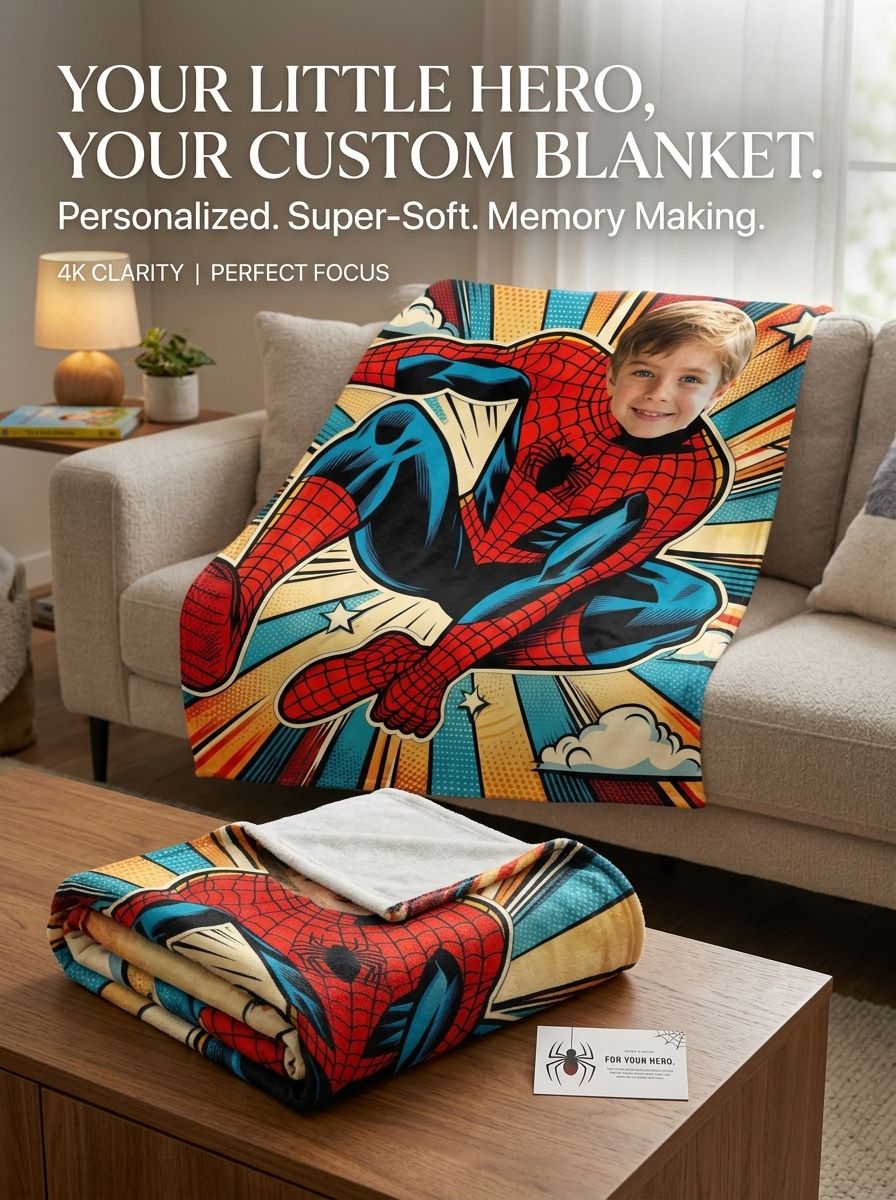 Custom Face Superhero Blanket Personalized Comic Book Flannel Throw Cozy Skin Friendly Fleece Bed Couch Gift for Kids
