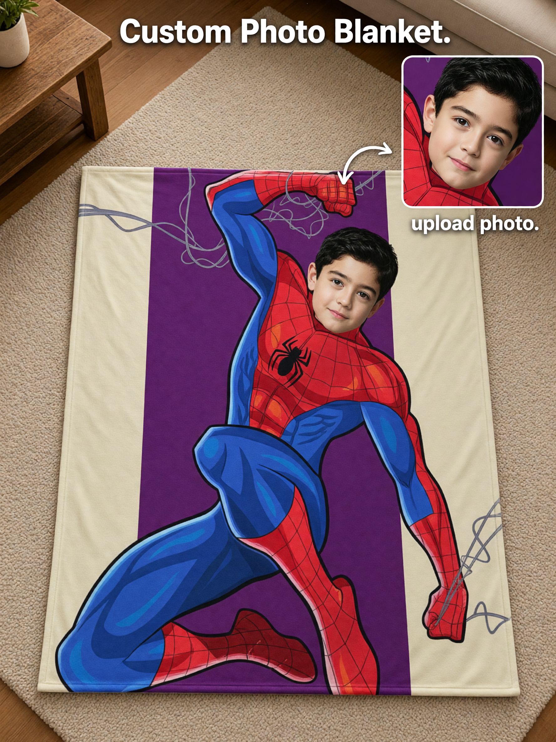 Custom Face Superhero Flannel Blanket Ultra Soft Plush Throw for Kids and Adults Ideal Personalized Gift