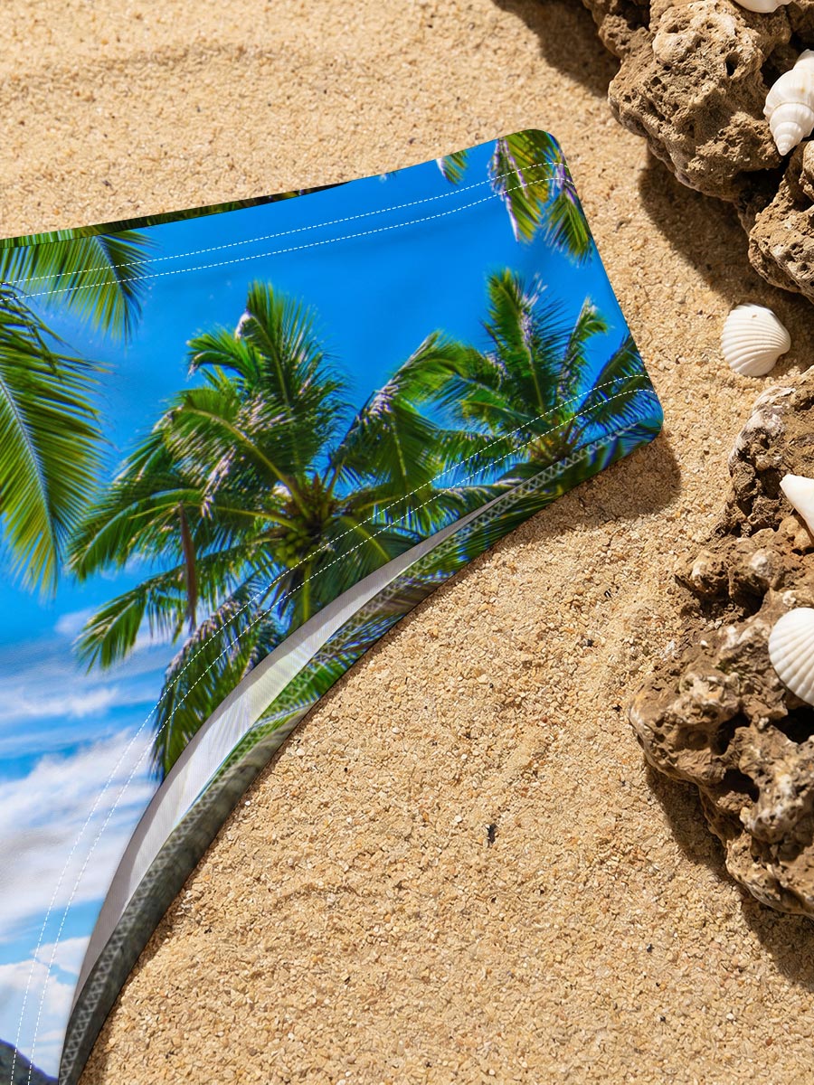 Tropical Beach with Swaying Palm Trees and Crystal Clear Waters -  Men's swim trunks