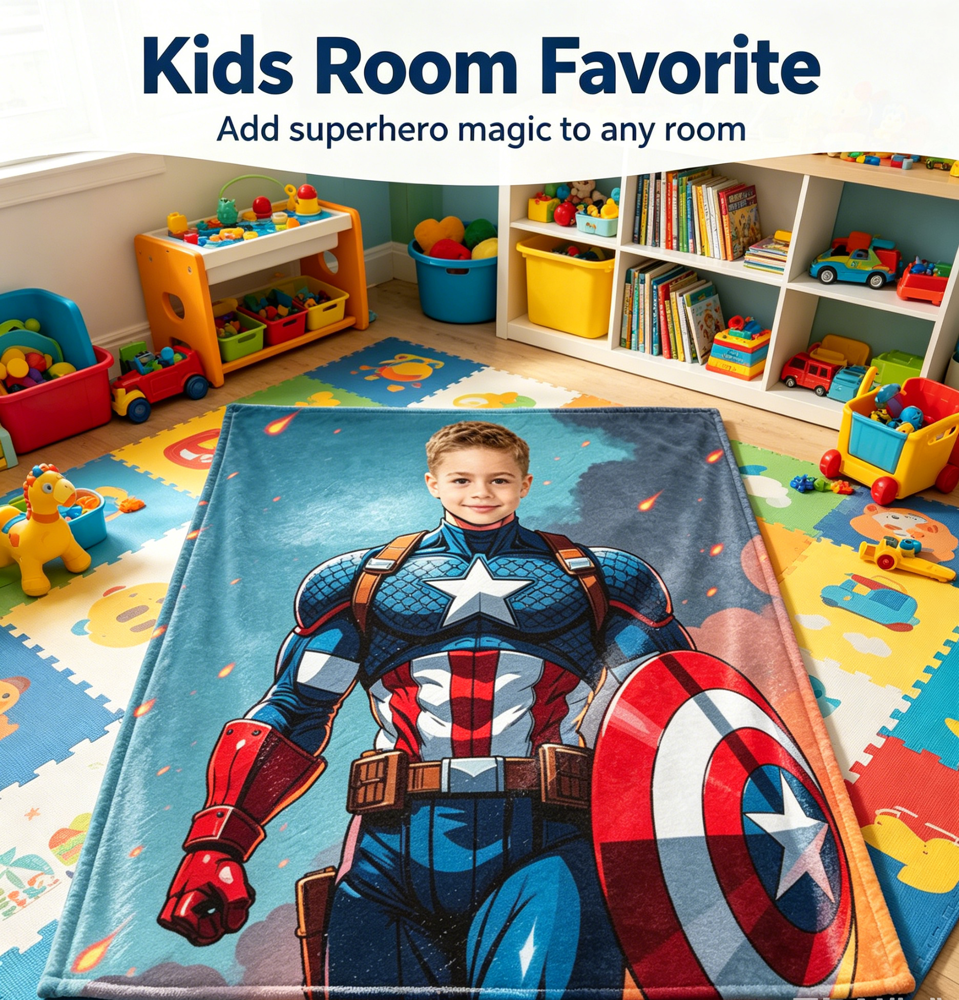 Personalized Marvel Captain America Fleece Blanket, Custom Upload Children Picture Battlefield Throw Blanket Bed Sofa Gift