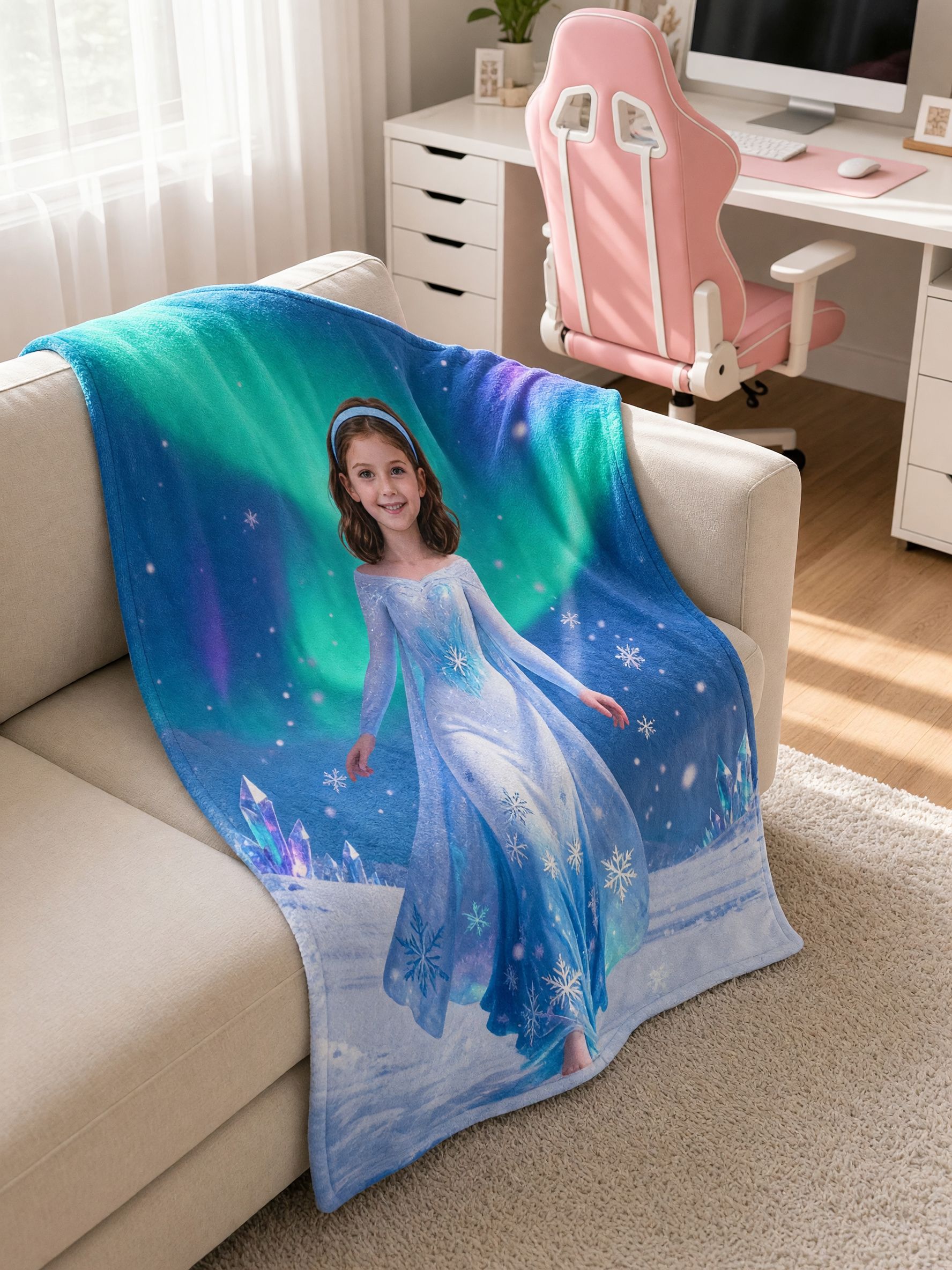 Personalized Face Ice Princess Blanket, Custom Photo Soft Flannel Throw for Kids, Ideal Cozy Winter Gift