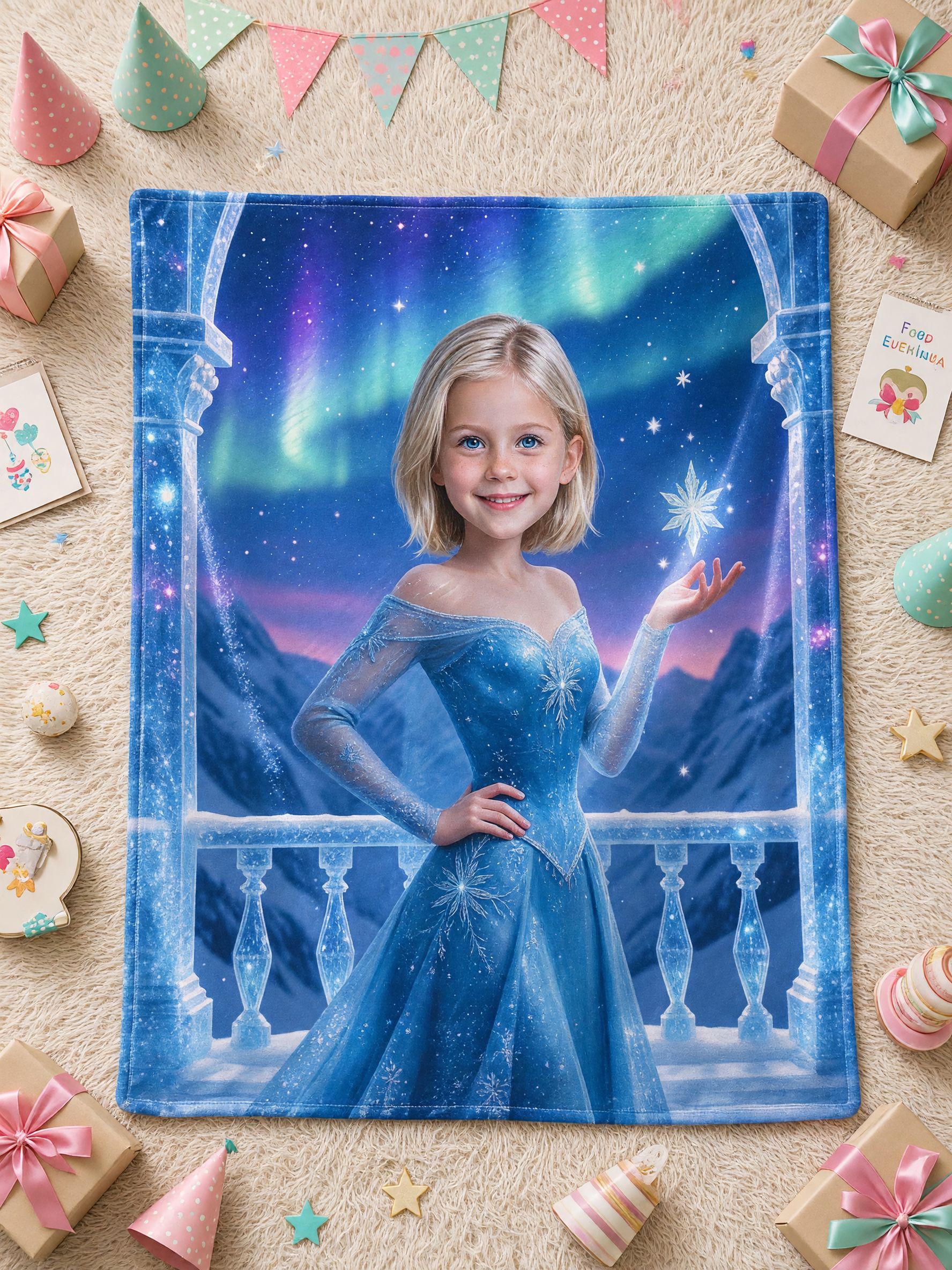 Custom Photo Ice Princess Blanket, Personalized Ultra Soft Flannel Throw for Kids, Ideal Cozy Winter Gift
