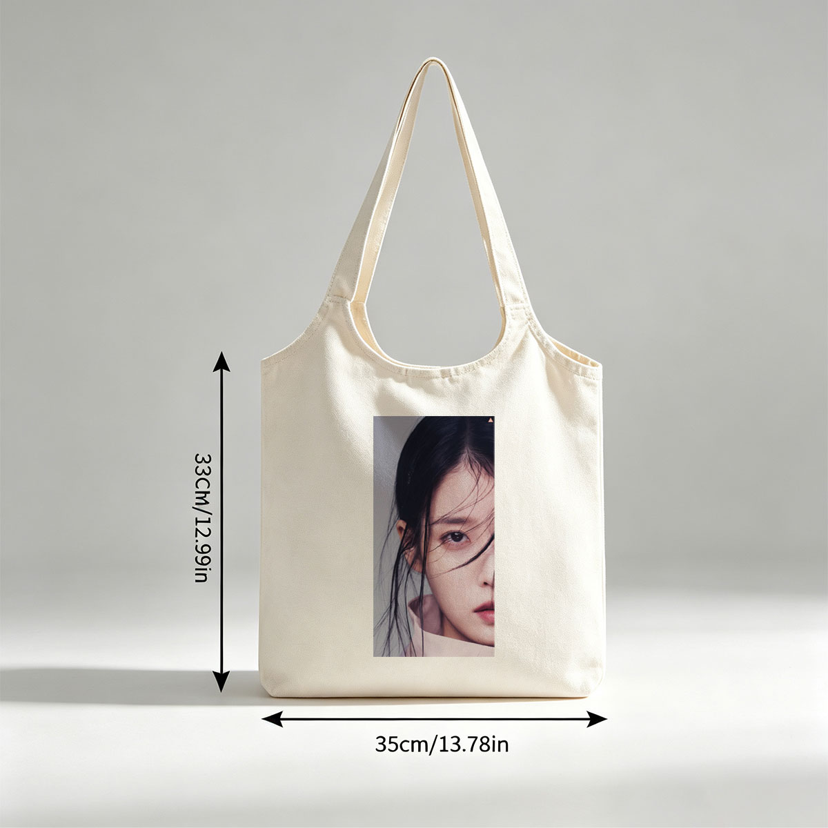 IU Close-Up Portrait with Soft Lighting and Gentle Expression - Canvas shoulder bags/