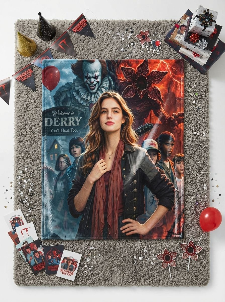 Custom Photo Face Flannel Blanket Personalized Horror Thriller Movie Poster Soft Plush Fleece Throw Blanket for Bed