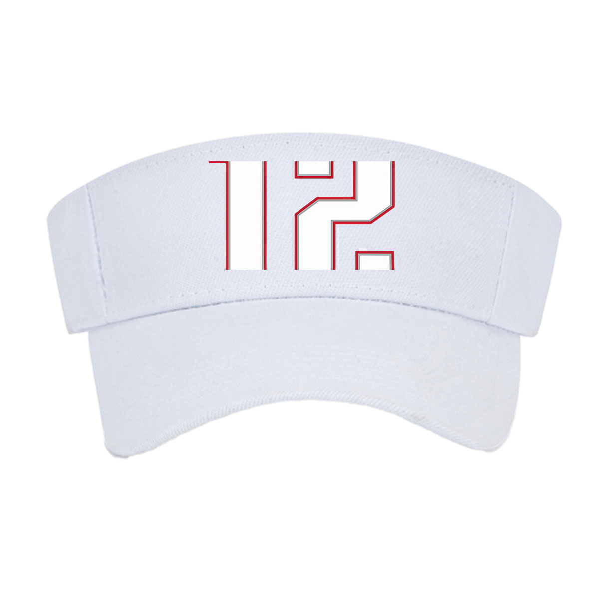 Number 12 in White with Red Outline on Dark Background -  Visor cap