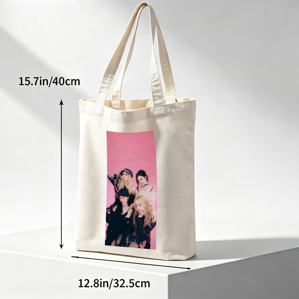 aespa Group Photo on Pink Background with Fashionable Outfits and Stylish Poses - Canvas tote bags