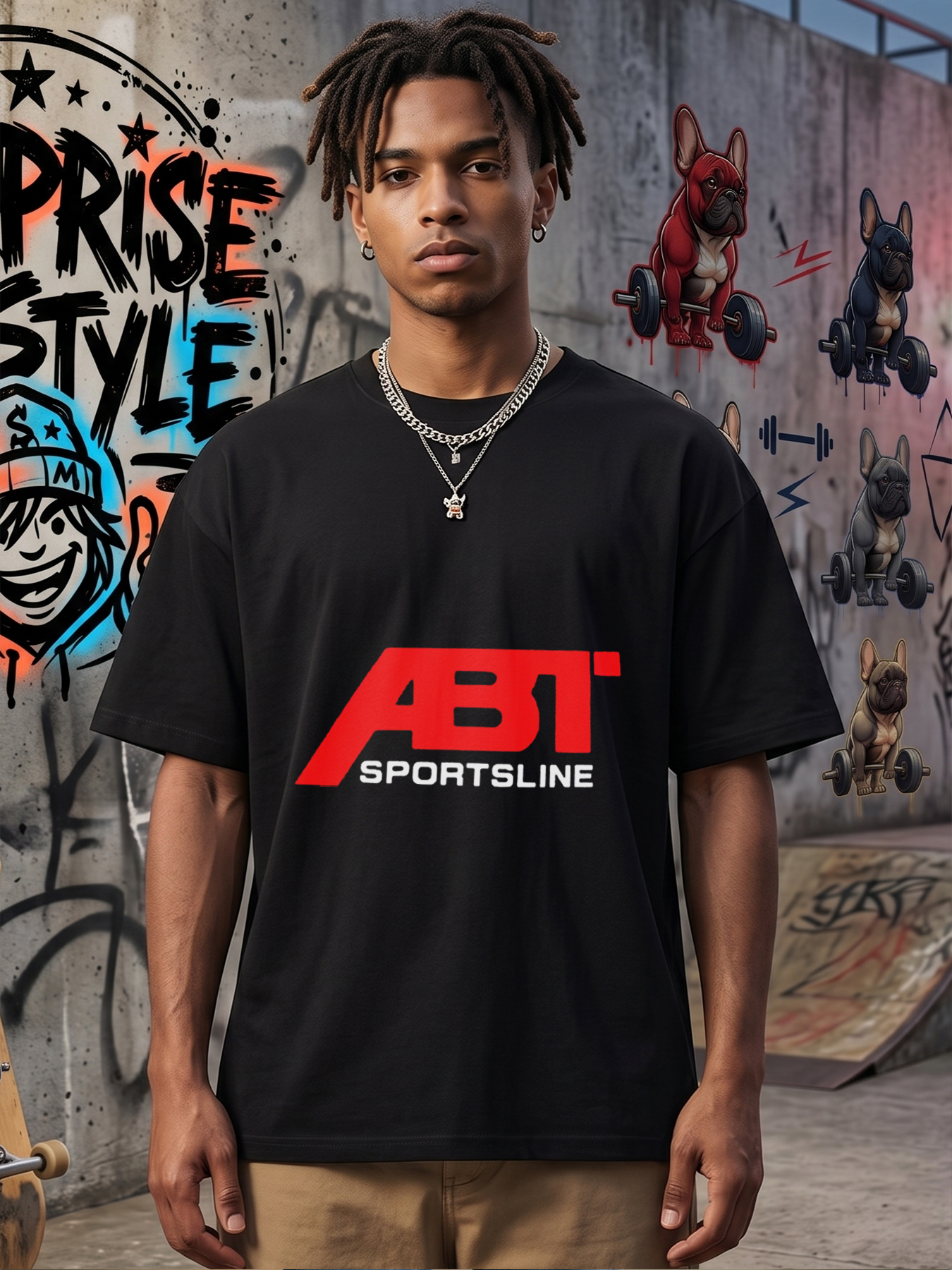 Men's ABT Sportline Logo Print T-Shirt Casual Round Neck Summer Lightweight Breathable Short Sleeve Tee for Outdoor Activities and Sports Enthusiasts