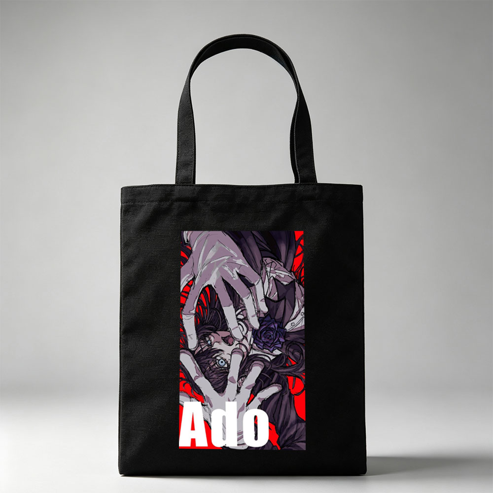 Ado - Dramatic Portrait with Hands and Rose on Red Background - Canvas tote bags