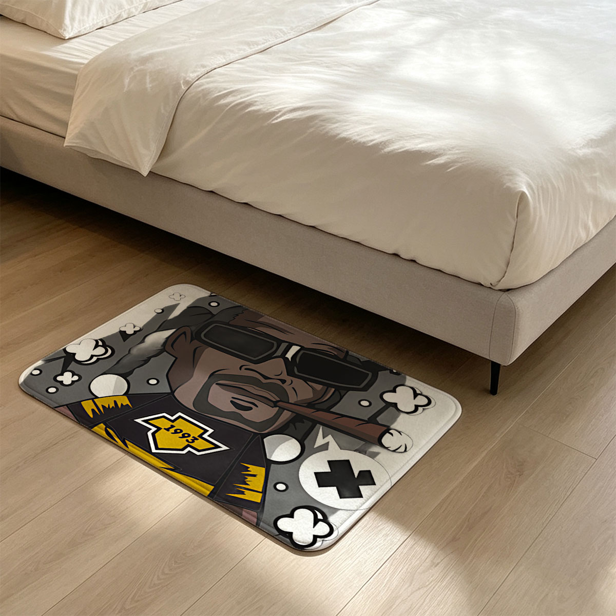 Snoop Dogg Cartoon Character with Cigar and 1993 Jersey - Flannel floor mat