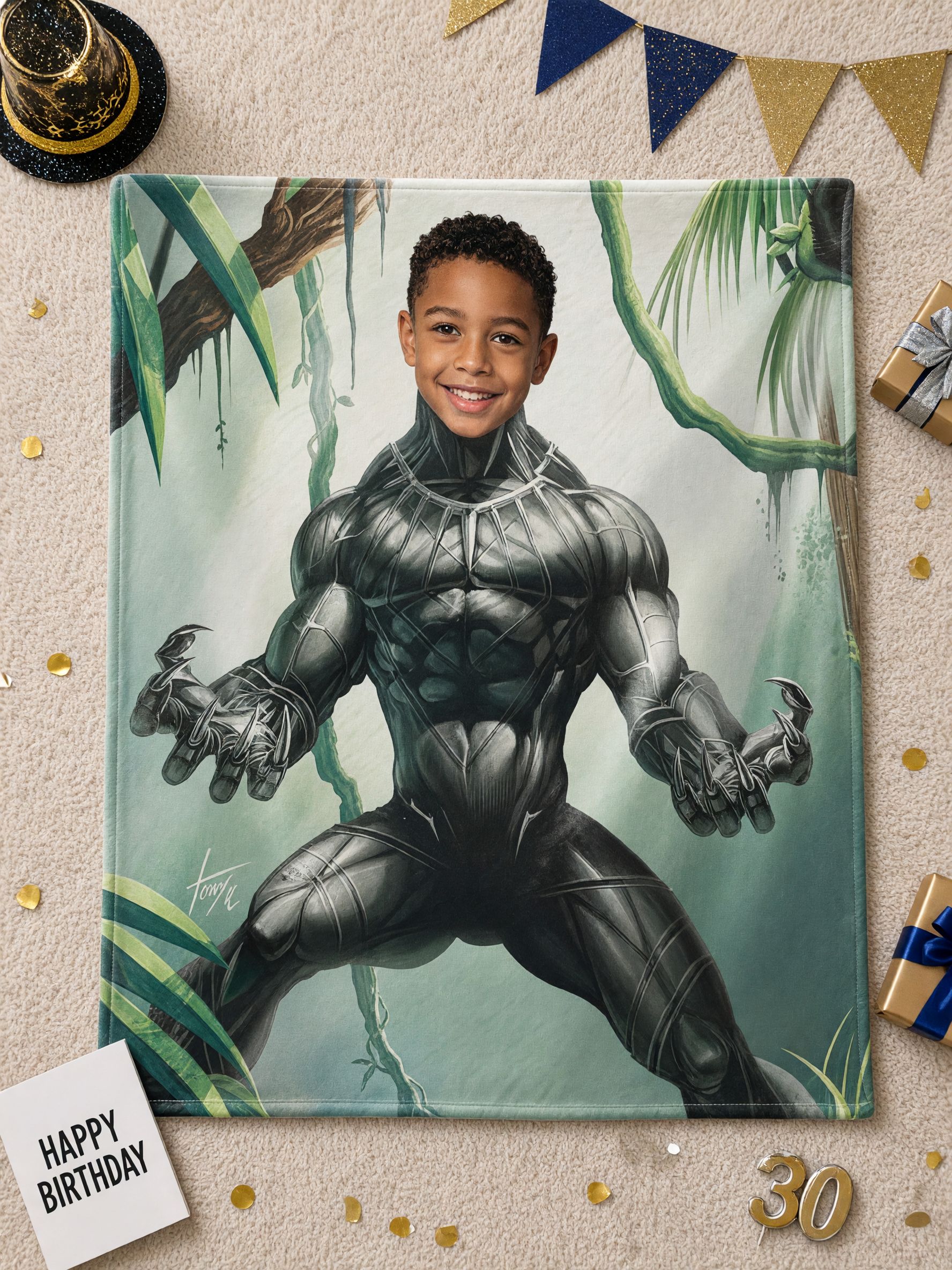 Personalized Face Superhero Flannel Blanket Ultra Soft Custom Photo Throw for Kids Ideal Cozy Gift