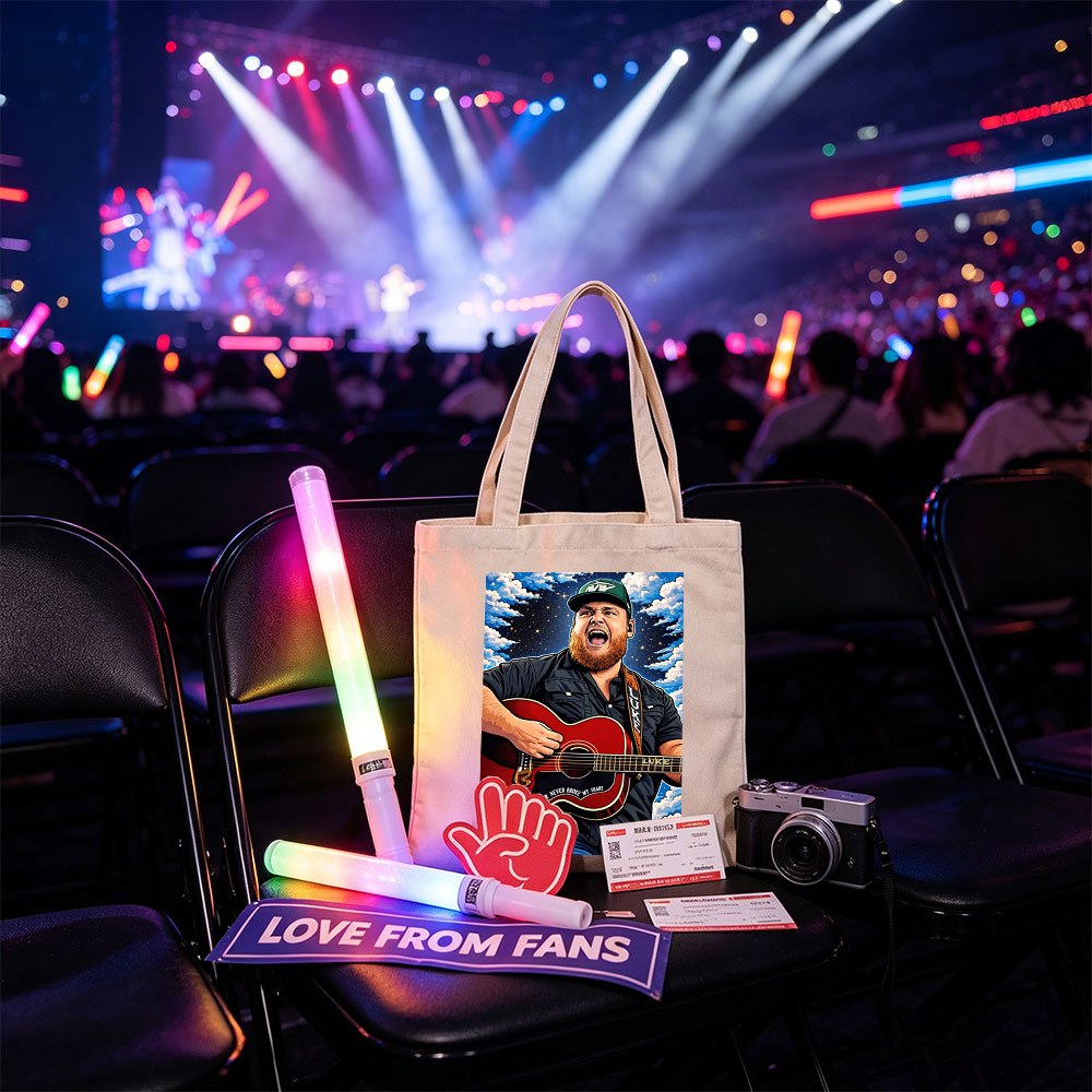 Luke Combs Singing with Acoustic Guitar Under Starry Sky - Canvas tote bags