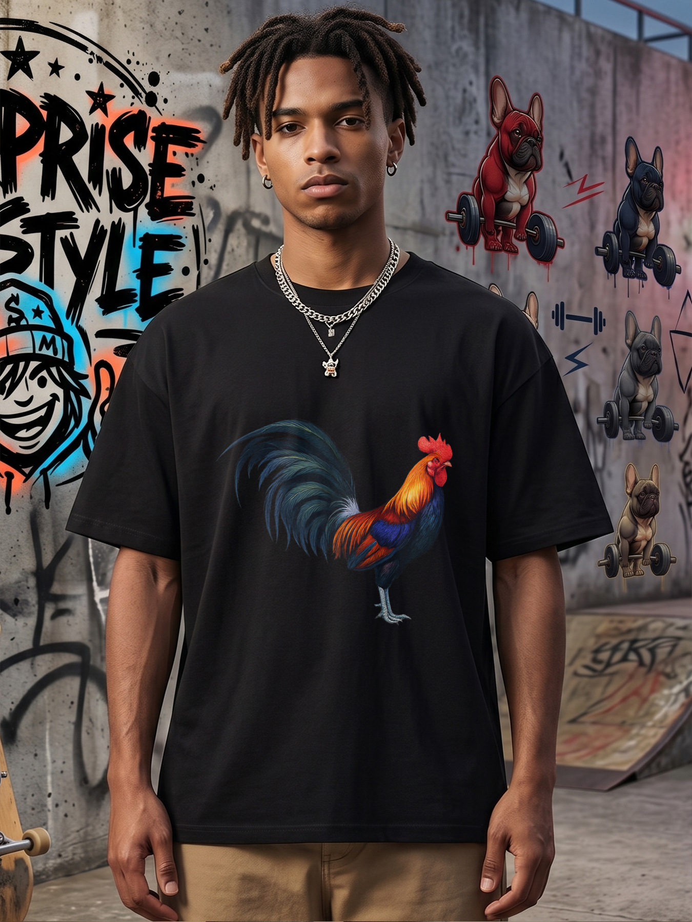 Men's Printed T-Shirt Rooster Design Colorful Bird Graphic Casual Round Neck Summer Lightweight Breathable Short Sleeve T-Shirt for Outdoor Activities and Daily Wear Adults