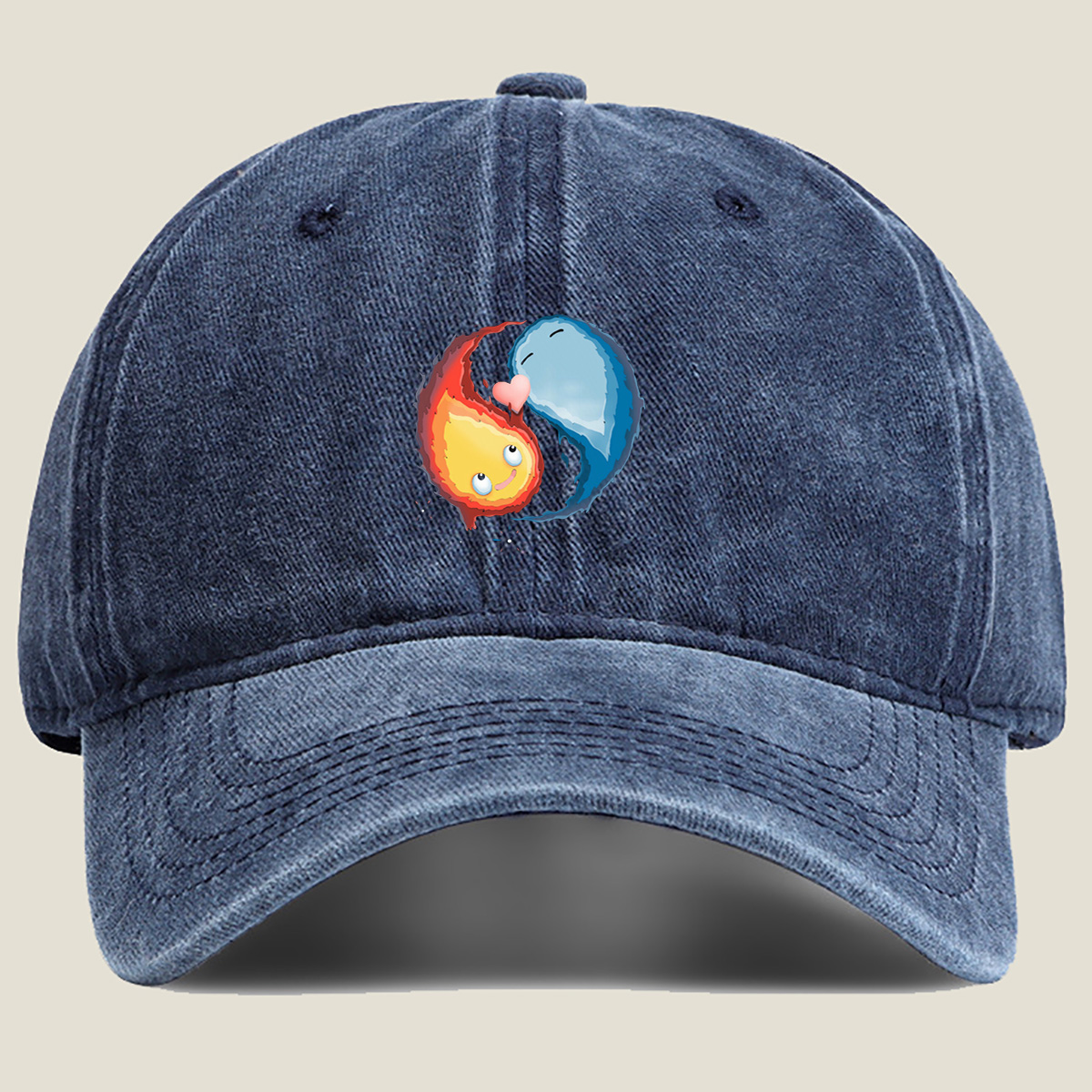 Yin Yang Fire and Ice Characters in Space - Washed Denim - Baseball Cap