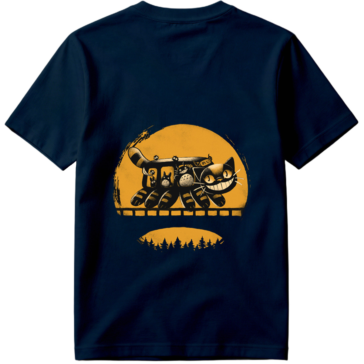 Catbus and Totoro on a Moonlit Journey - Tee