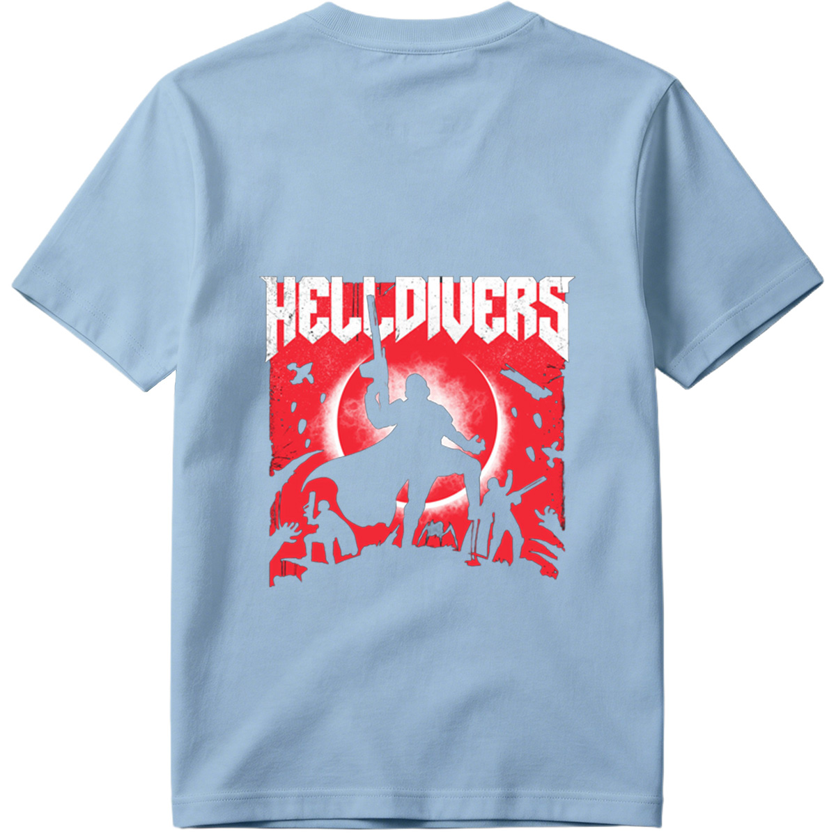 Helldivers: Silhouetted Warriors Against a Crimson Sky - Tee