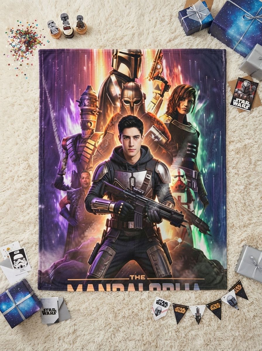 Custom Photo Face Blanket Personalized Sci-Fi Hero Flannel Throw Anti-Pilling Cozy Warm Gift for Bed and Couch