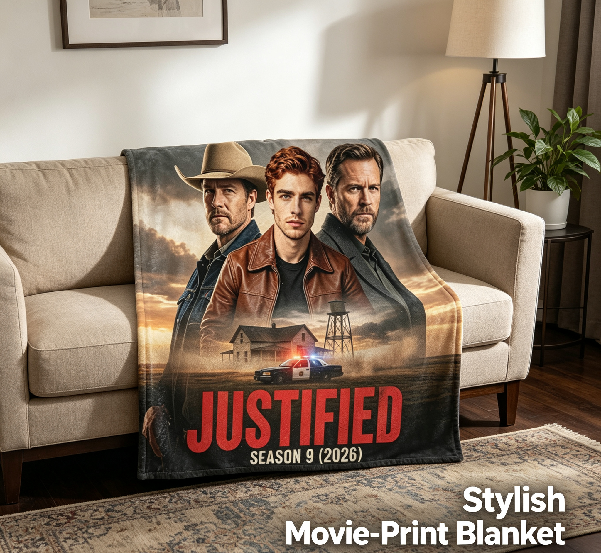 Custom Face Blanket Justified Season 9 Flannel Blanket for Fans of Timothy Olyphant and Walton Goggins – Perfect Gift for Crime Neo-Western Drama Enthusiasts