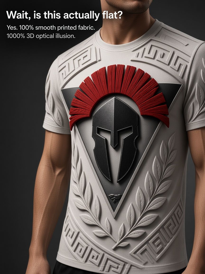 Spartan Helmet 3D Optical Illusion Graphic Tee Breathable Athletic Mesh T-Shirt for Casual and Sports Wear