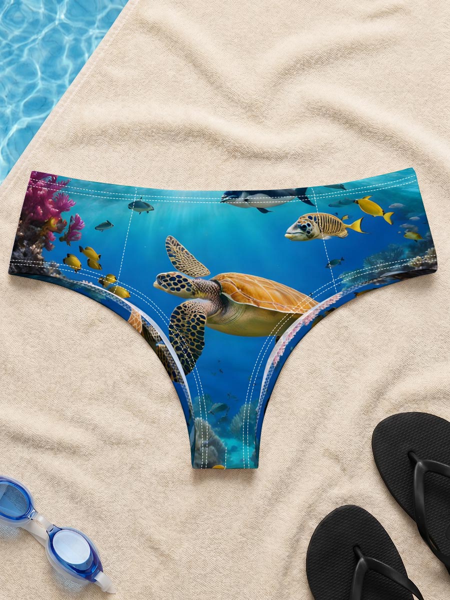 Colorful Coral Reef with Sea Turtle and Fish -  Men's swim trunks