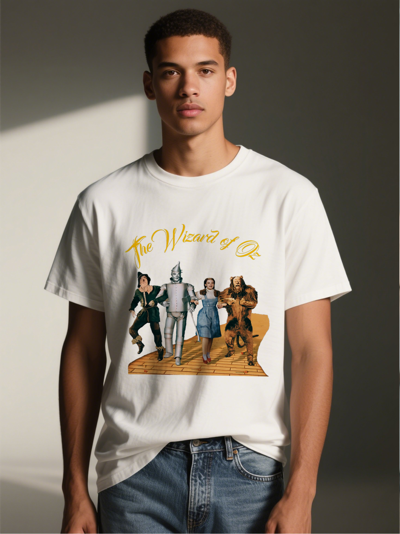 Men's Printed T-Shirt The Wizard of Oz Characters Yellow Brick Road Design Casual Round Neck Summer Lightweight Breathable Short Sleeve Tee for Fans of Classic Movies and Pop Culture Enthusiasts
