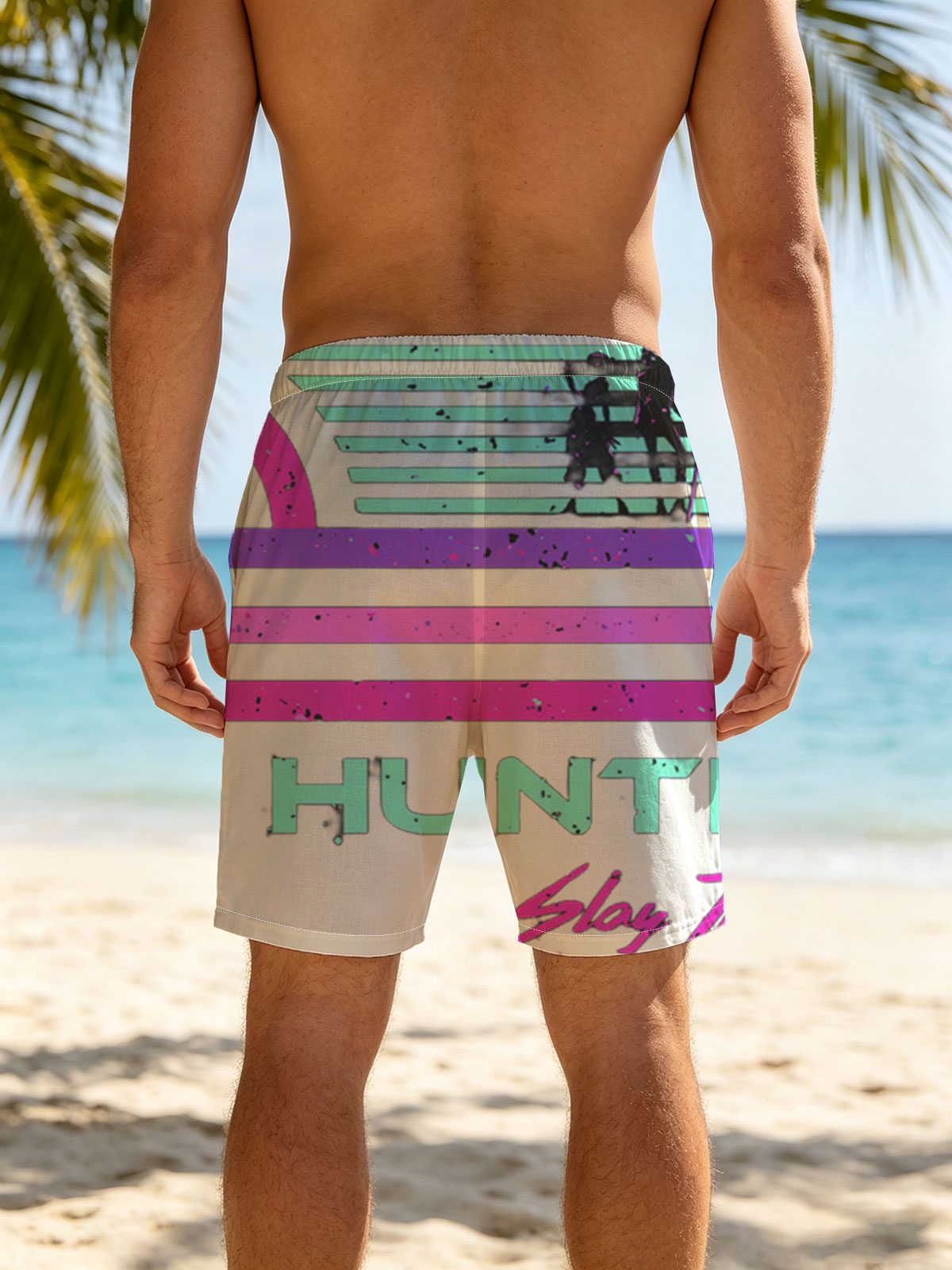 Hunters: Slay The Night - Silhouetted Figures in Neon Glow -  Beach shorts