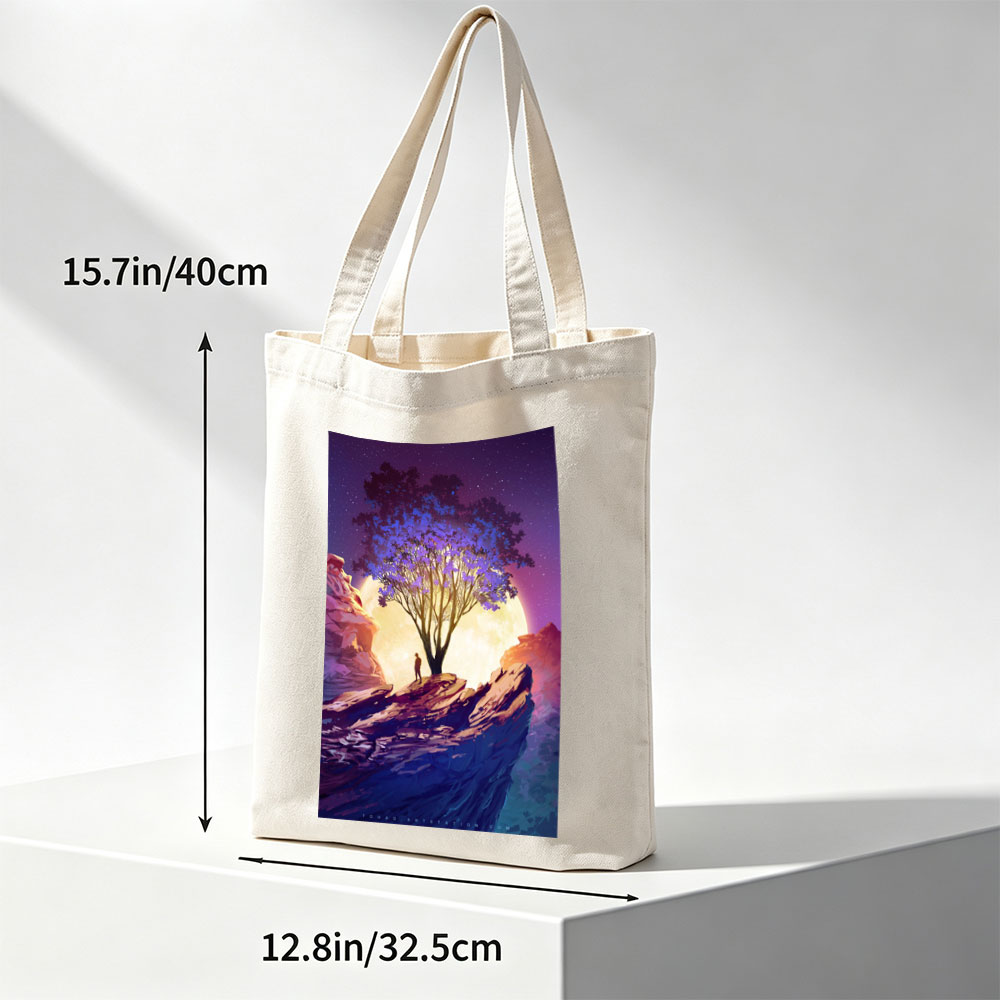 Imagine Dragons Dreamy Landscape with Purple Tree and Moonlit Sky - Canvas tote bags