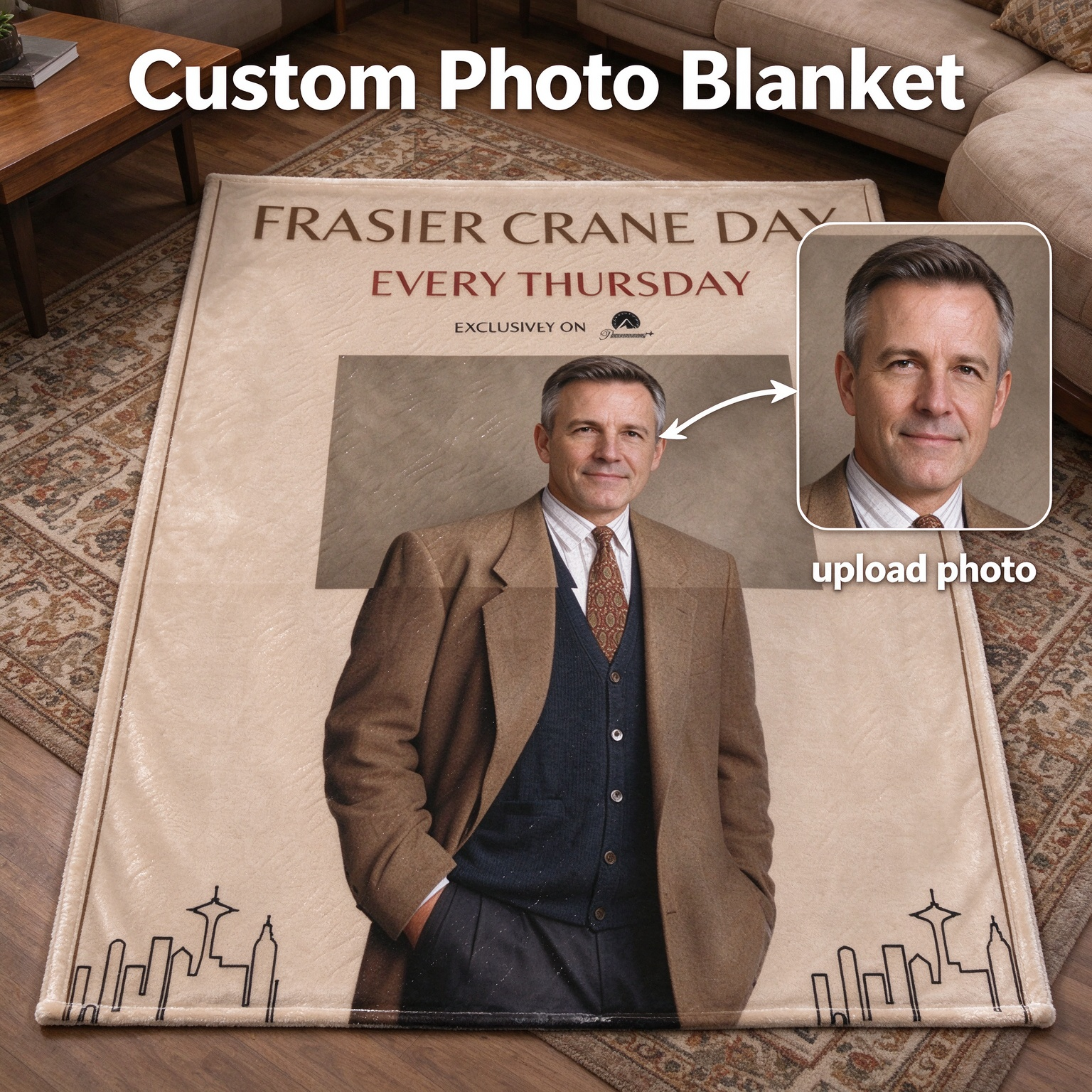 Personalized Face Photo Blanket Custom Portrait Flannel Fleece Throw Soft Anti Pilling Bed Couch Cozy Keepsake Gift