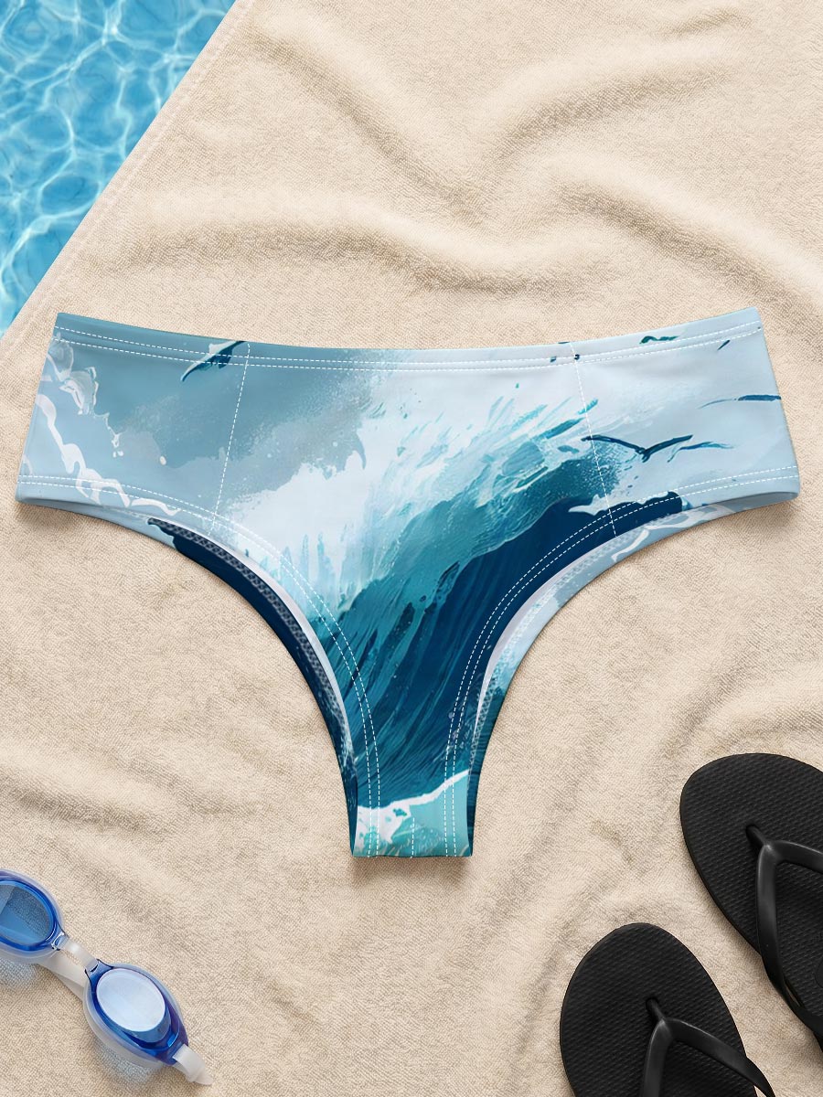 Mighty waves crash against rocks as seagulls soar above the stormy sea. -  Men's swim trunks