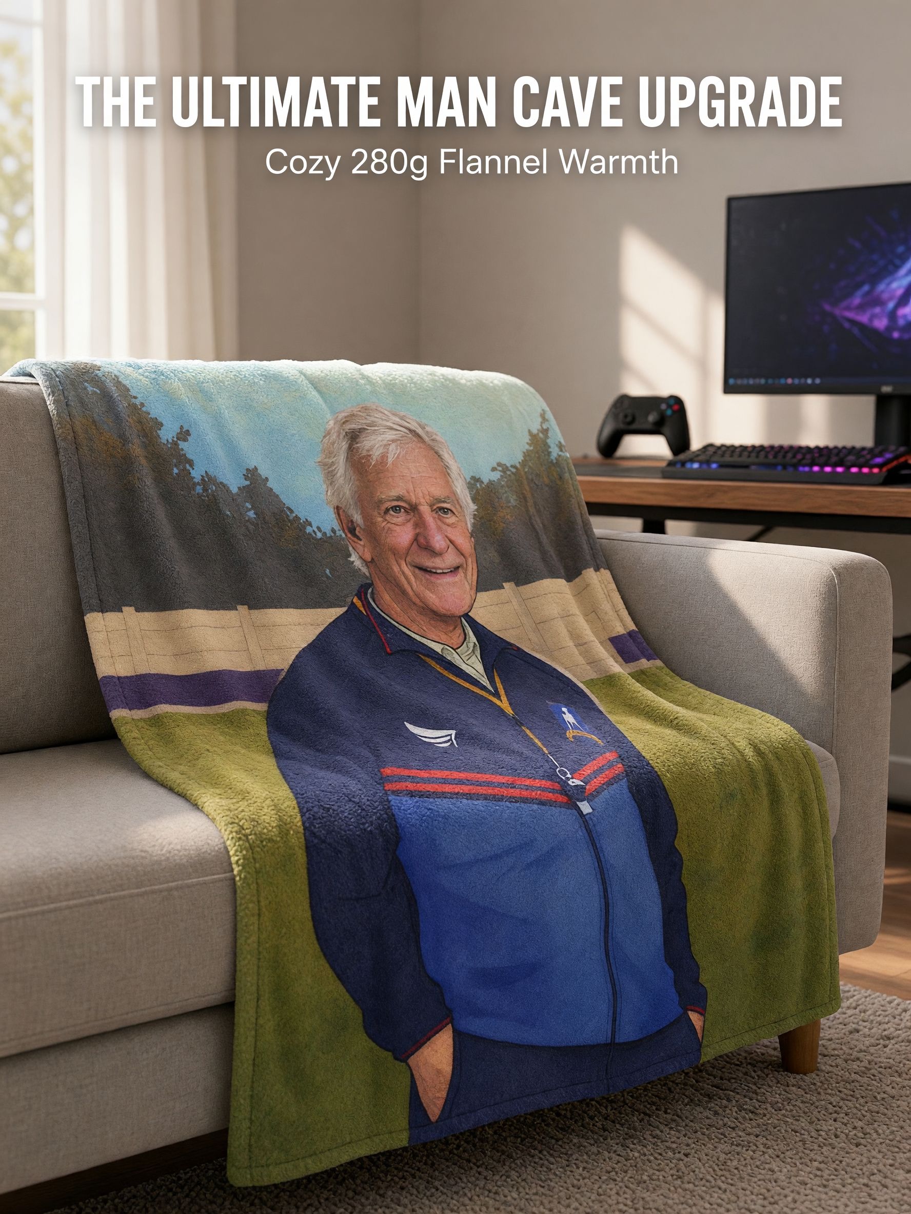 Custom Photo Portrait Flannel Blanket, Ultra Soft Anti-Pilling Fleece Throw, Ideal Personalized Gift for Family