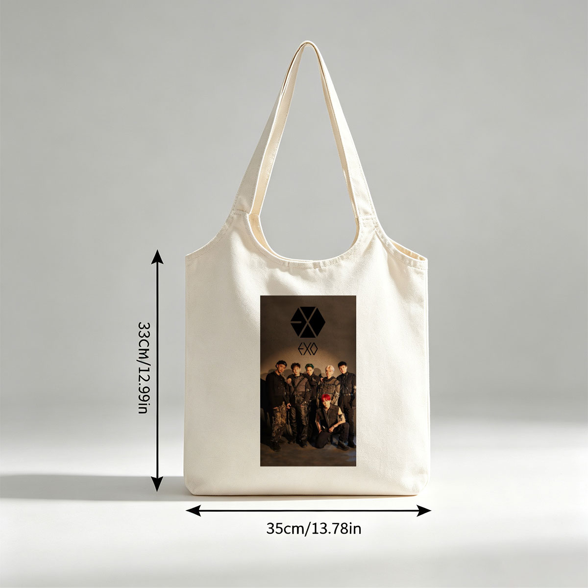 EXO Group Photo - Members in Edgy Black Outfits Posed Against Dark Background with Logo - Canvas shoulder bags/